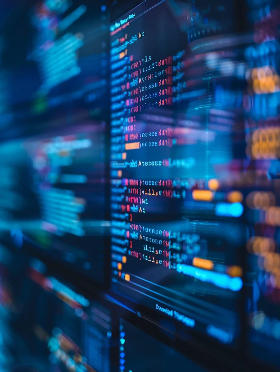 Abstract blue source code on a screen