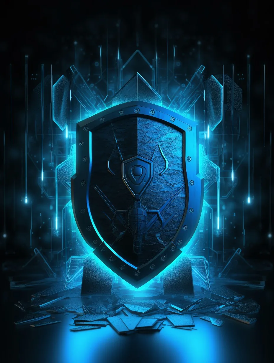 Glowing digital shield in a dark environment