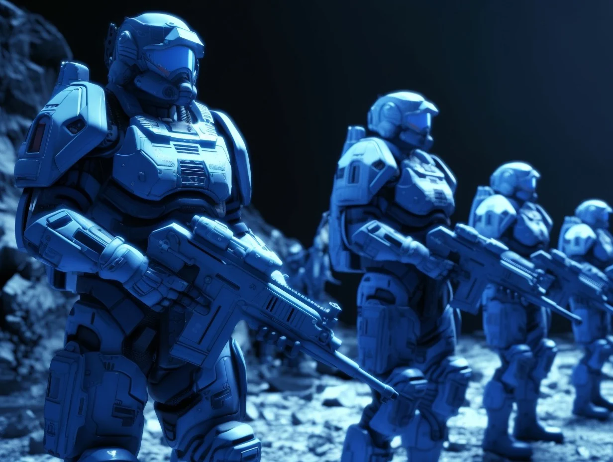 Cyber defense team in blue protective gear