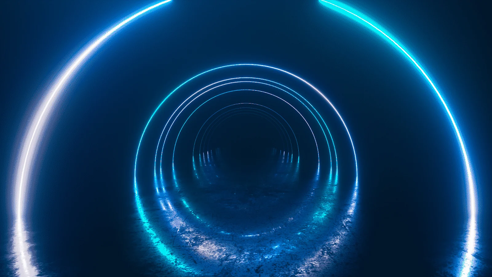 Blue illuminated tunnel showing continuous improvement path